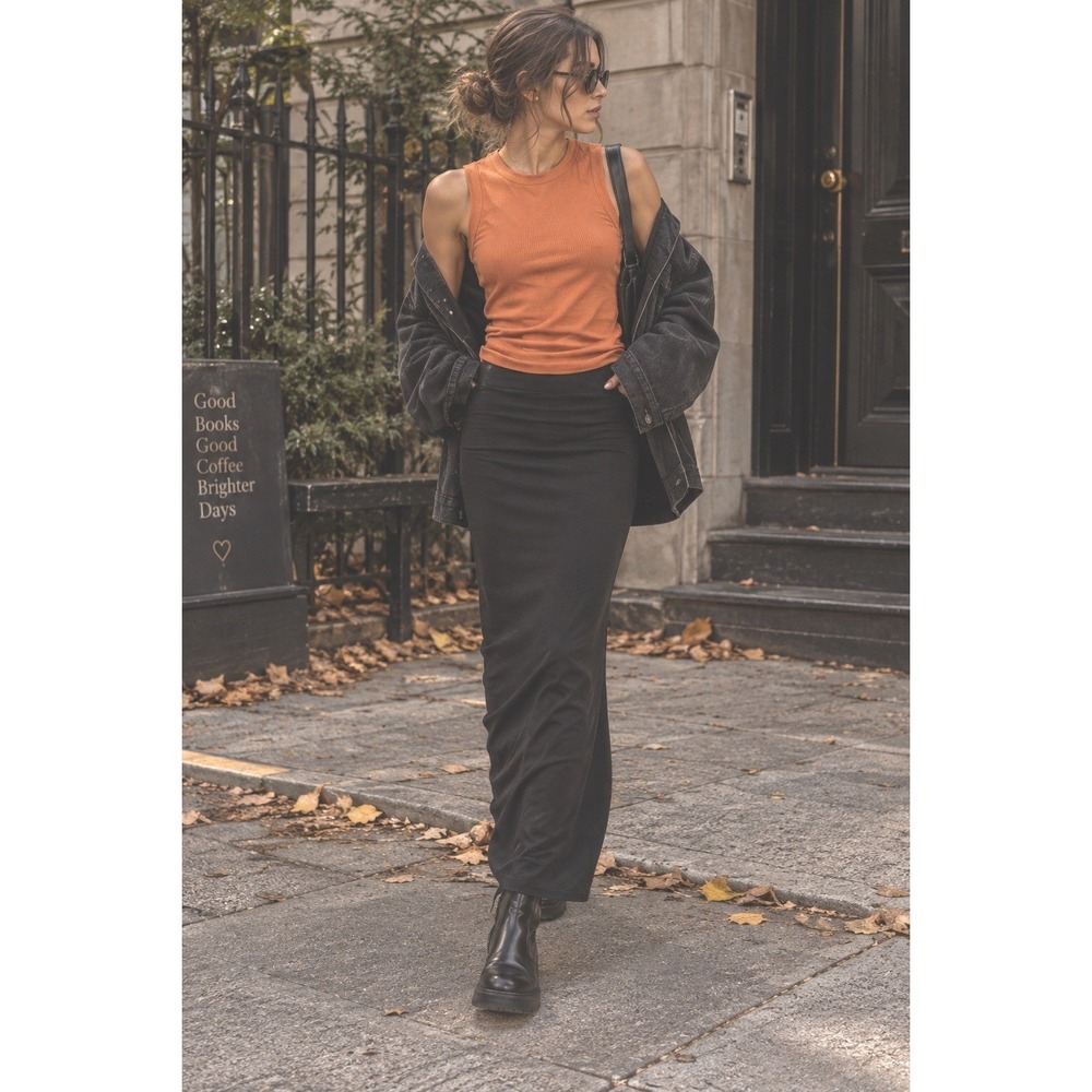 Theory tank pima modal cotton fall pumpkin orange ribbed layering easy wear sm